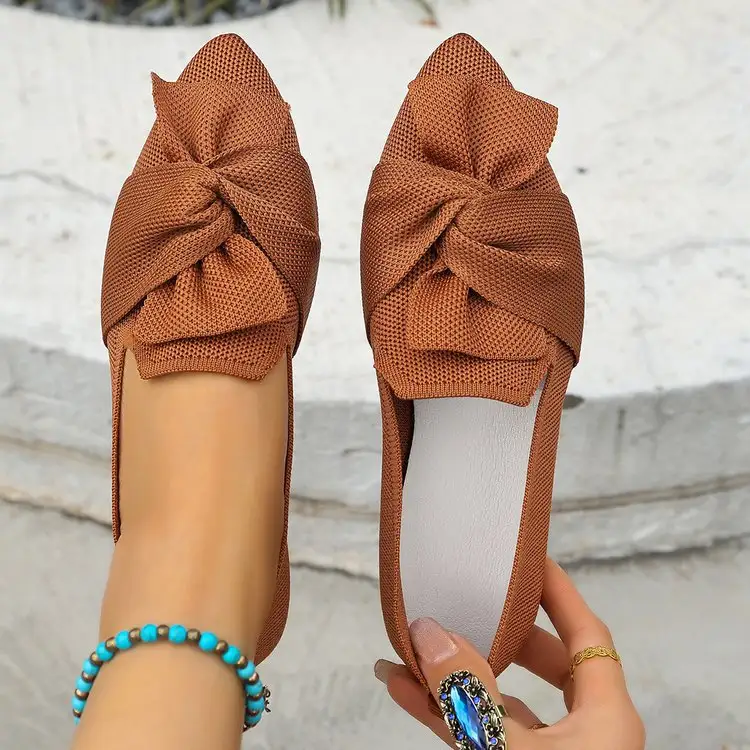 SpringSummer New Pointed-Toe Flyknit Shoes For Women With Bow Decoration