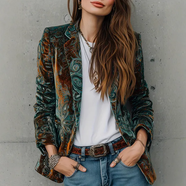 Women's Fashionable Casual Blazer With Floral Print Floral - Shop at LoveMi