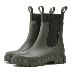 Wear-resistant Height Increasing Waterproof Non-slip Outdoor Wearable Elastic Band Women's Rain Boots - Green - View 1