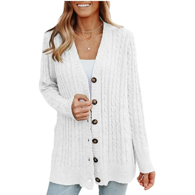 Casual Loose Mid length Knitted Cardigan Sweater White - Shop at LoveMi