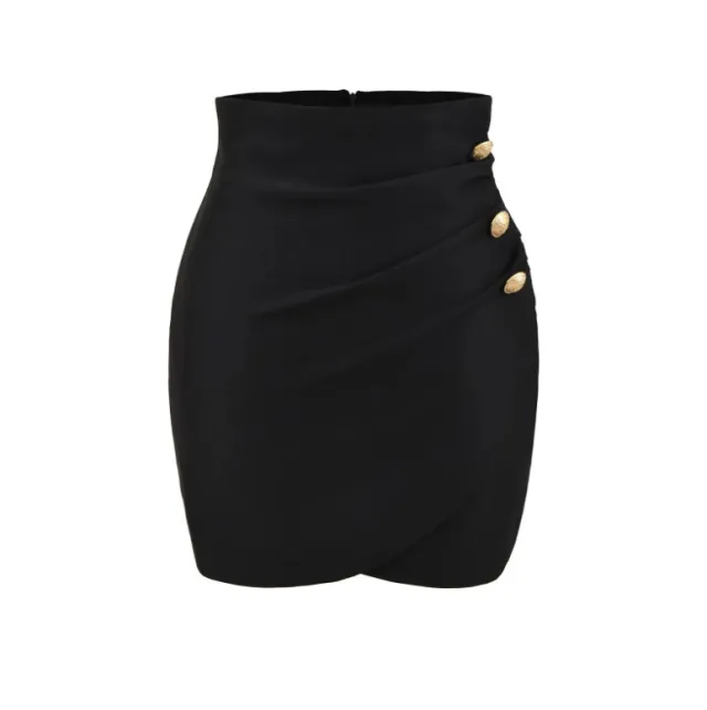Womens Buttoned American Style Flattering Hip Hugging Mini Skirt Black - Shop at LoveMi