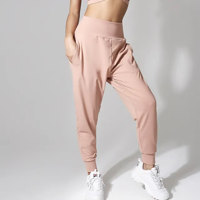 Women's Sports Solid Color High Waist Simple Pocket Casual Pants Hibiscus Powder Xl - Shop at LoveMi