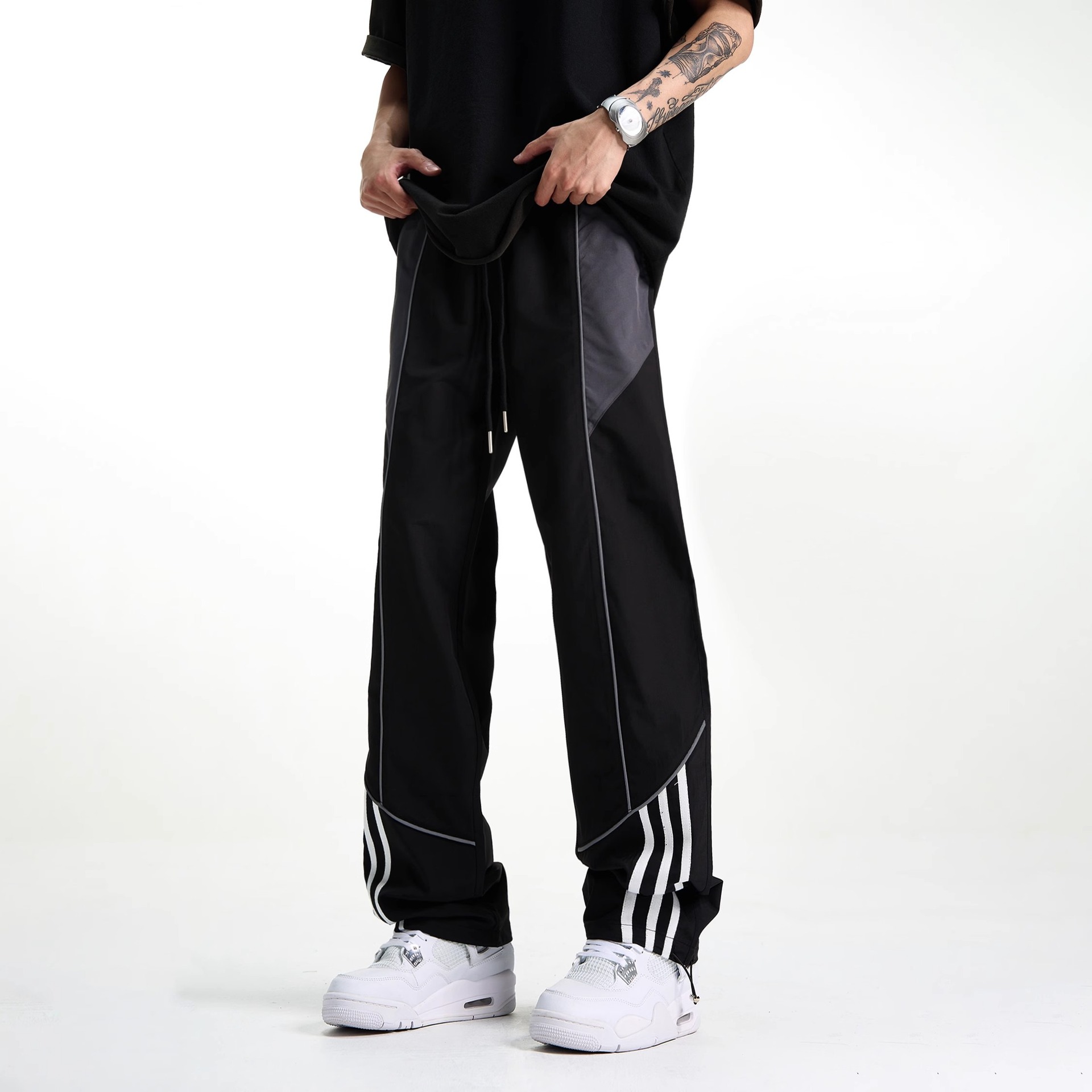 $13.47 Men's Patchwork Striped Straight-Cut Casual Pants