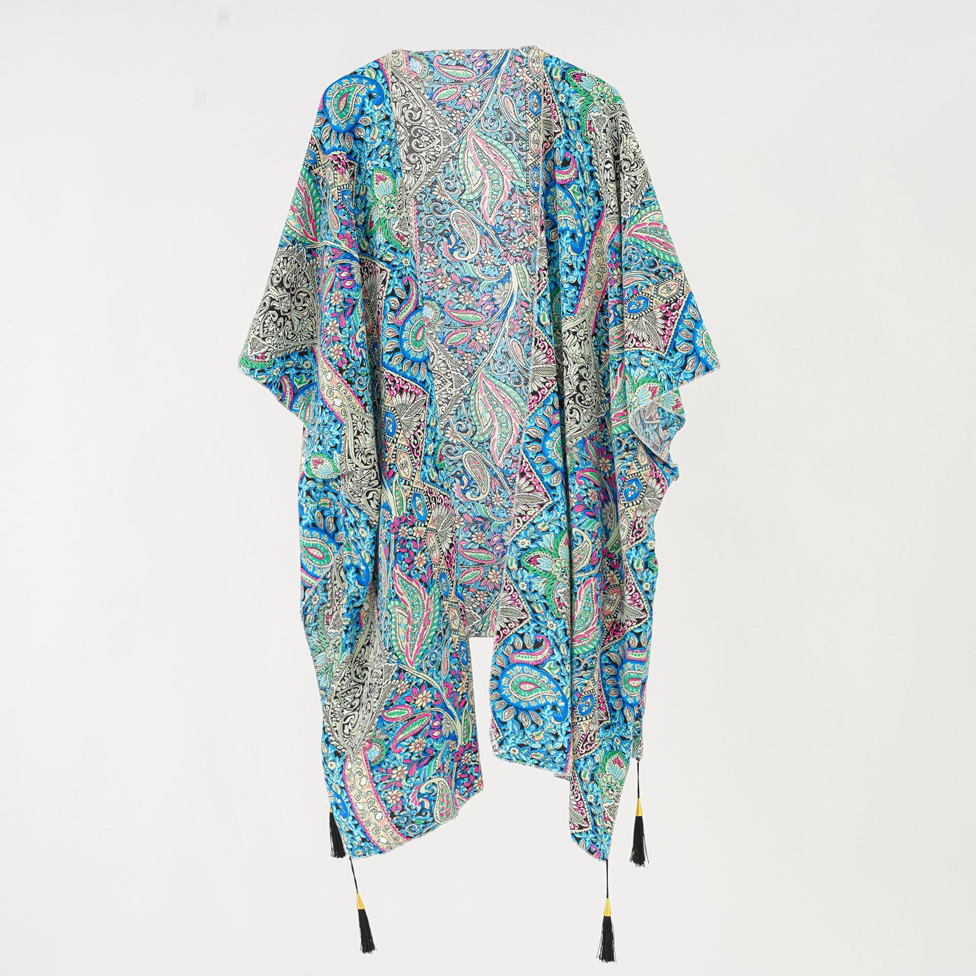 Retro Paisley Mid length Cardigan Women's Bikini Jacket Beach Cover up Teal - Shop at LoveMi
