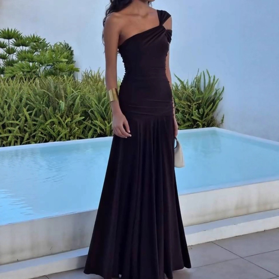 Women's Spring Summer Fashion Slim Fit Diagonal Collar Sleeveless Dress