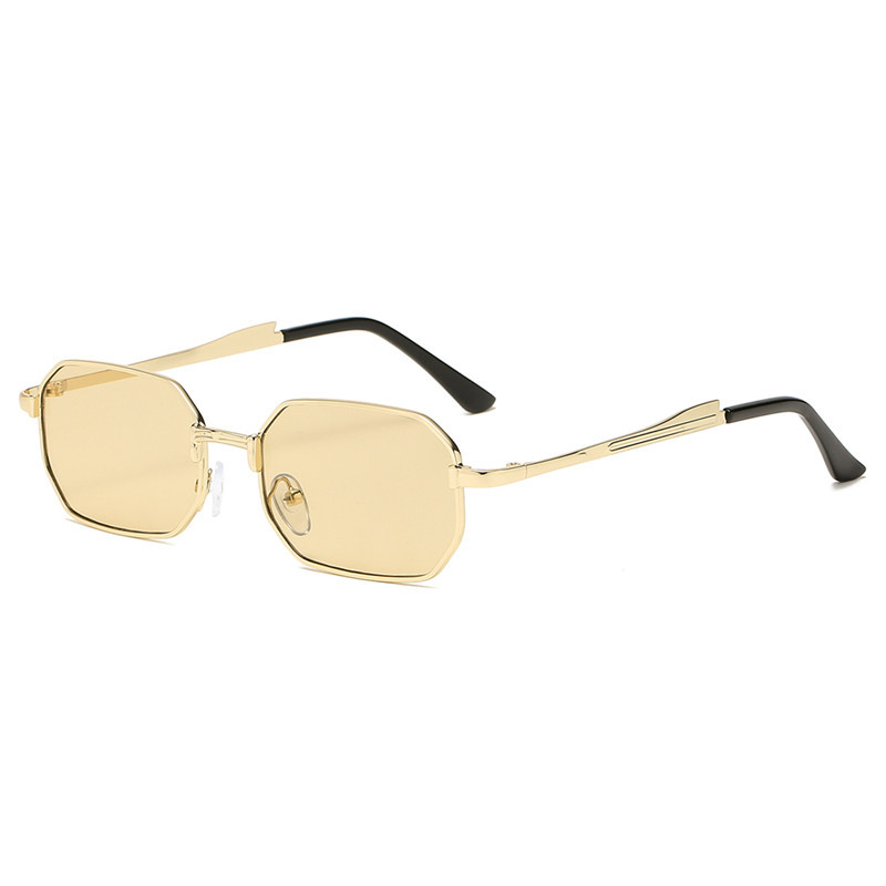 Personality Polygon Metal Sun Glasses – Gold Frame Light Tea