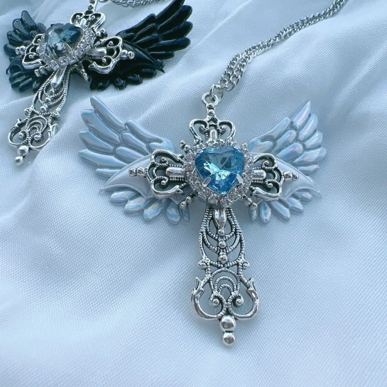 Angel Cross Sweater Chain Necklace