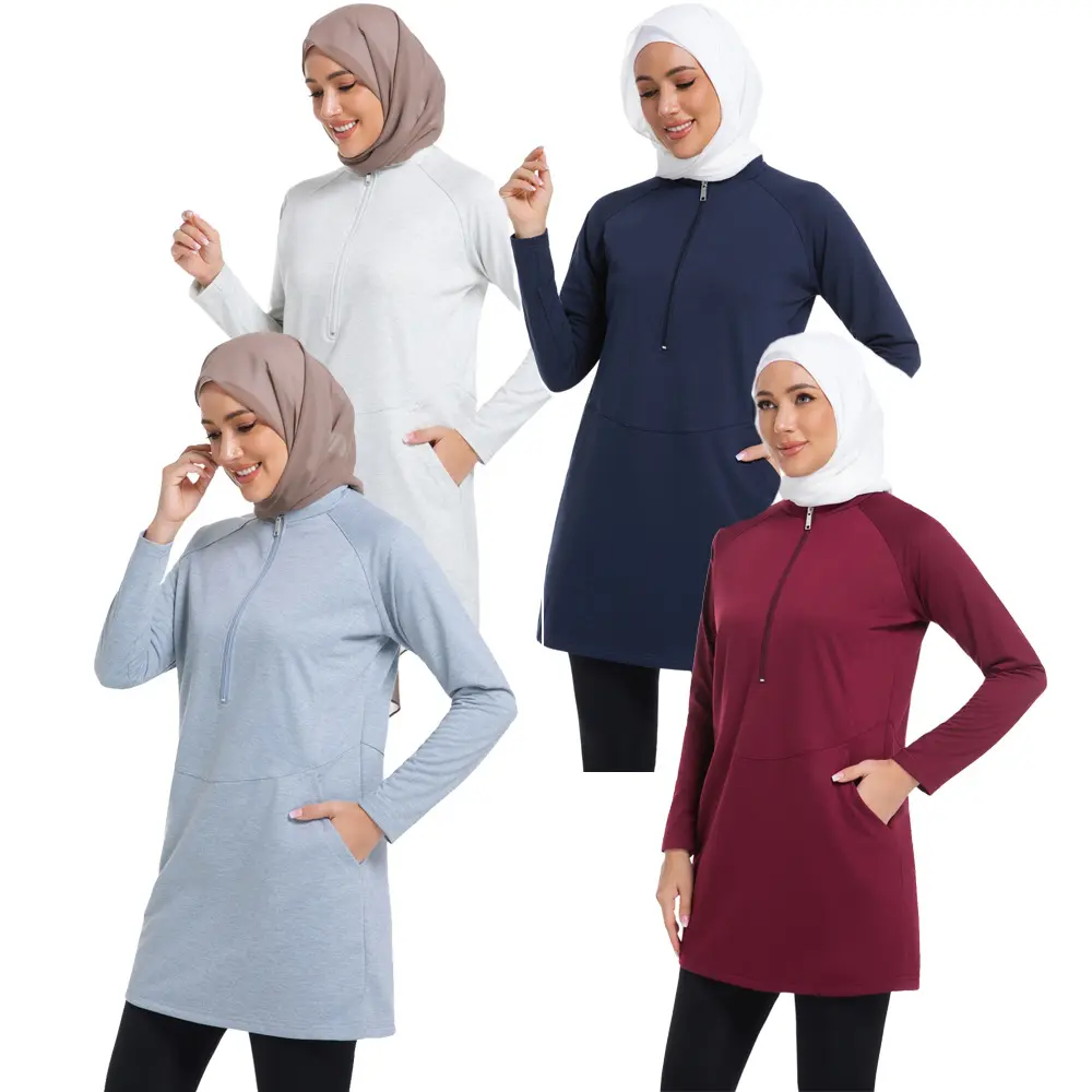 Womens Solid-color Long-sleeve Zip-up Hoodie