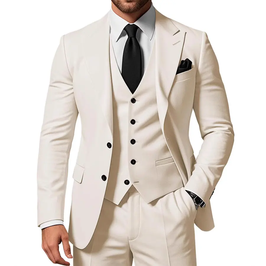 Men's Solid Color 2-piece Buckle Casual Jacket Vest Pants