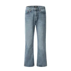 Basic Simple Blue Straight American Retro Jeans - Washed Blue - View 1