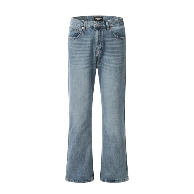 Basic Simple Blue Straight American Retro Jeans Washed Blue - Shop at LoveMi