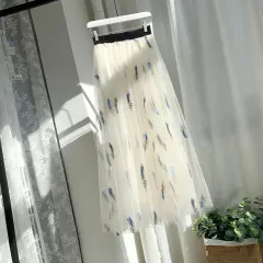 Women's Midi Organza Skirt Fairy Dress - Beige - View 1