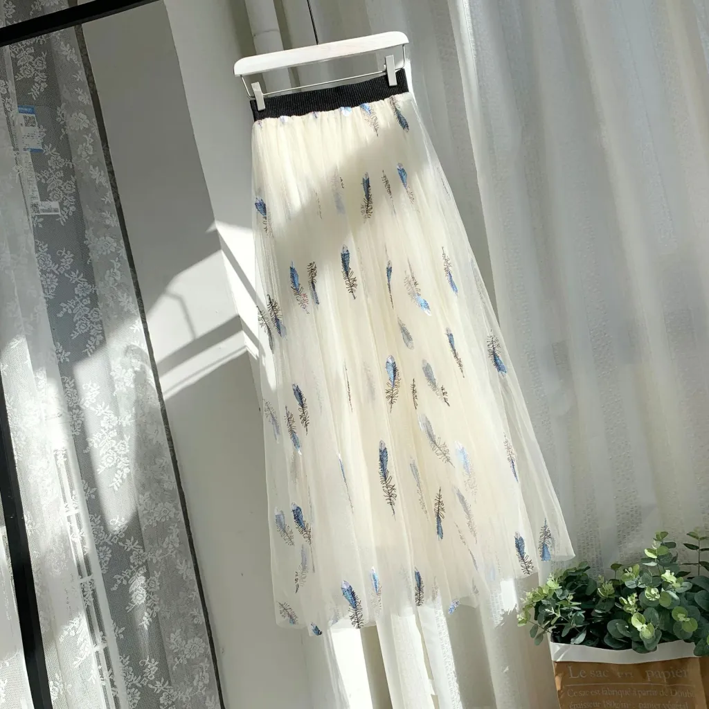 Women's Midi Organza Skirt Fairy Dress - Beige