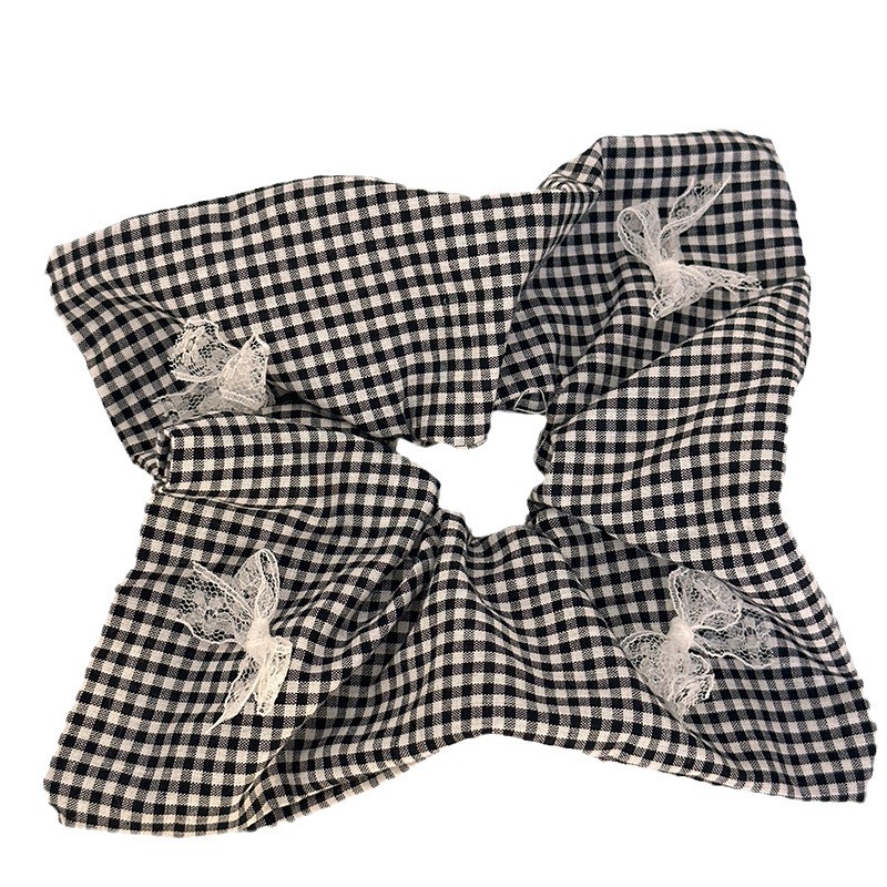 French-style Vintage Plaid Square Scrunchie