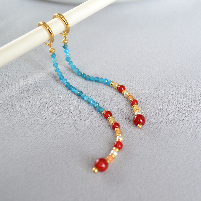 Removable Tassel Necklace With Apatite And Red Agate Beads
