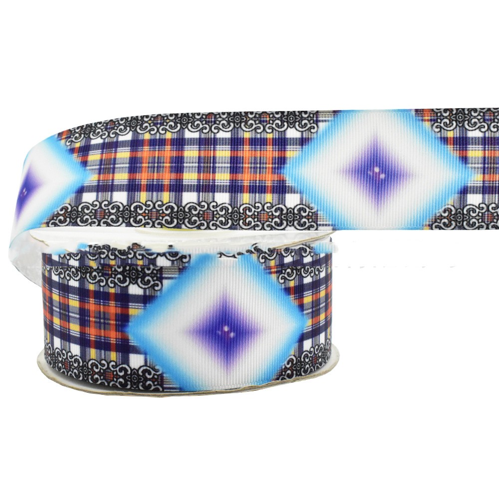 Digital Printing Ribbon Bow Handmade Webbing Satin Gradient Plaid — foto 8