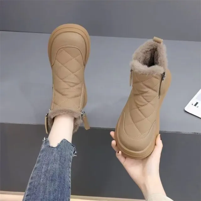 Snow Boots For Women Winter New Fleece lined Thickened Northeast China Cotton Shoes Waterproof Non slip Warm Khaki - Shop at LoveMi