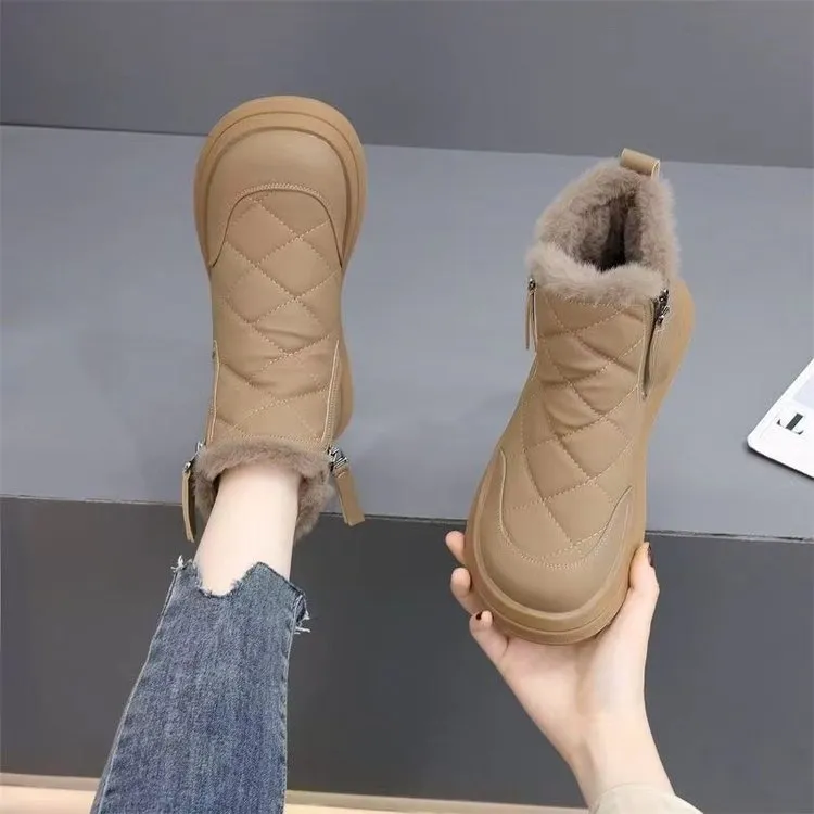 Snow Boots For Women Winter New Fleece-lined Thickened Northeast China Cotton Shoes Waterproof Non-slip Warm - Khaki