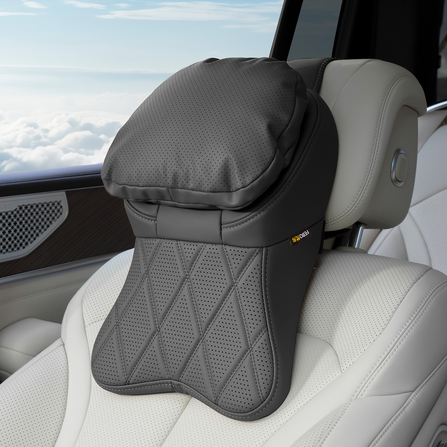 Car Stain-Resistant Leather Headrest Pillow Lumbar Support Cushion For Driving