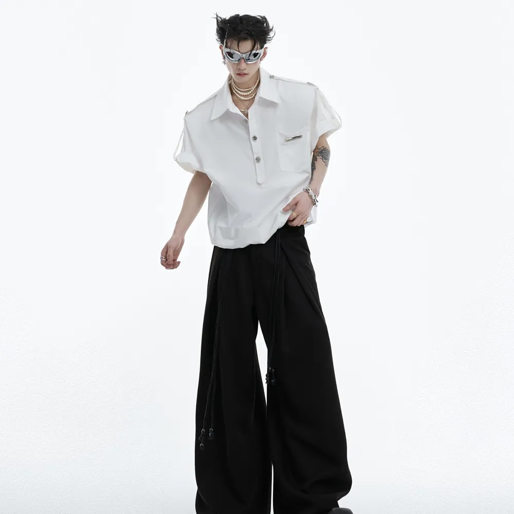 Metal Button Stitching Design Short Sleeve