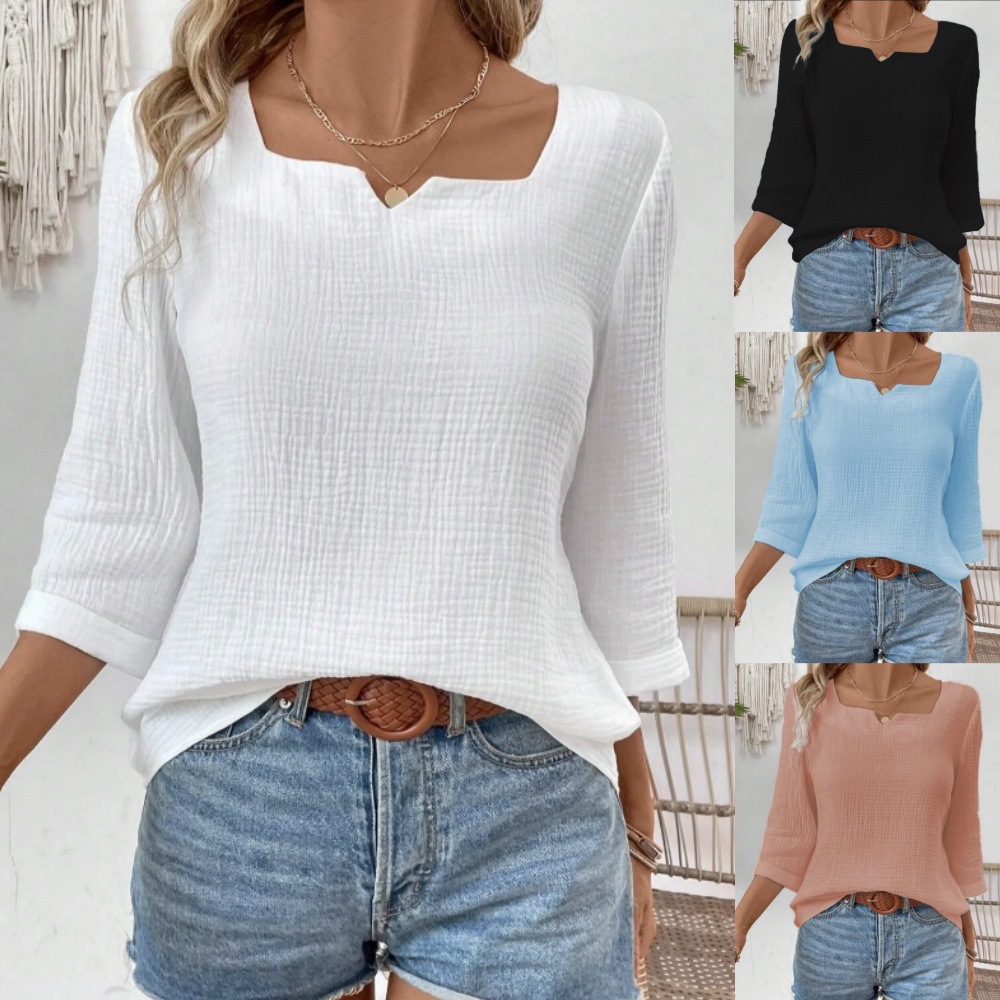 Women's Autumn Simplicity Solid Color Long-sleeved V-neck Top