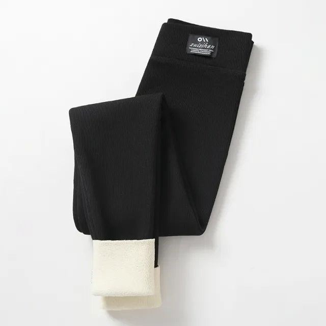 Leggings Women's Outer Wear High Waist Tight Season Lambswool Fleece Lined Padded Warm Keeping Pants Lambswool Black - Shop at LoveMi
