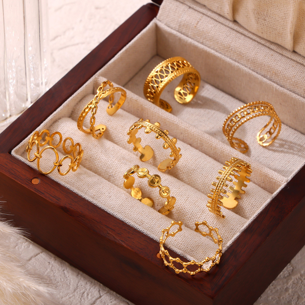 Simple Hollow-out Line Stitching Titanium Steel Gold-plated Ring