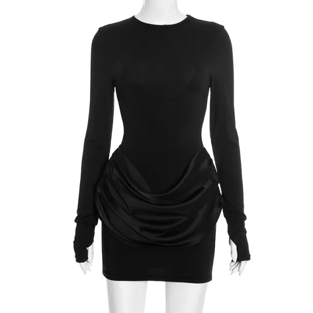 Casual Slim fit Crew neck Long sleeve Ruched Mini Dress Black - Shop at LoveMi