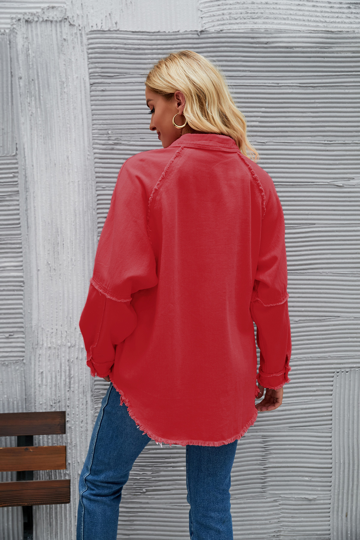 Women's Double-pocket Washed Long-sleeved Denim Coat - Image 39