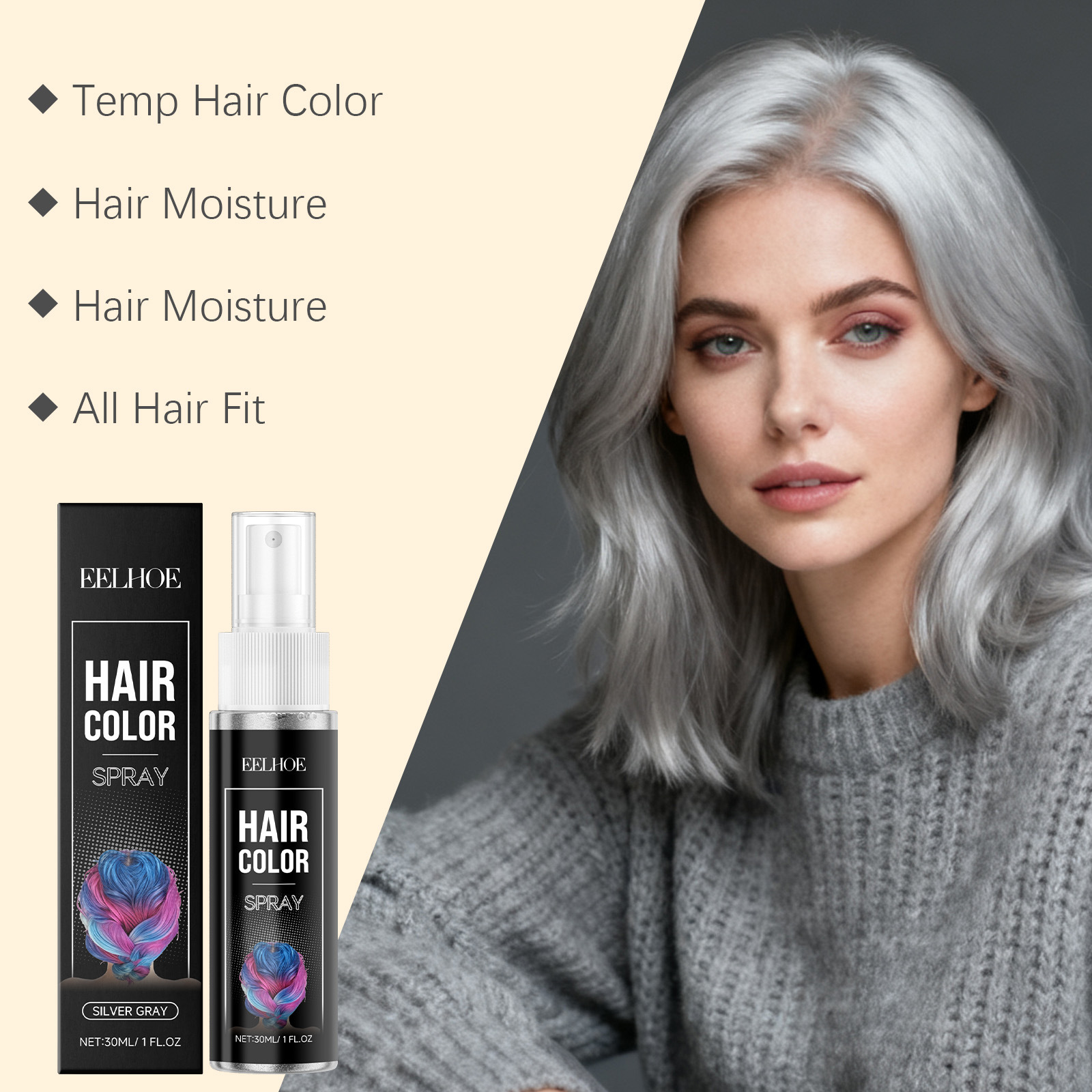 Silver Gray Temporary Hair Color Spray For Even Application Easy To Color And Delivers Moisturizing Shiny Results 4