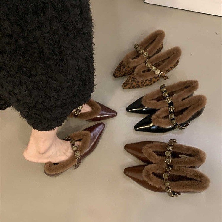 New Style Flat Velvet-lined Single-strap Pumps