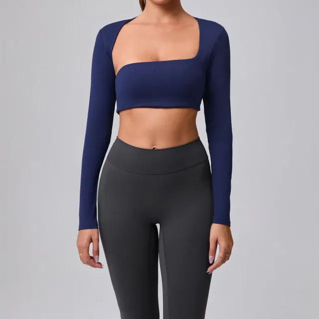 Autumn Sand Brushed Shawl Long Sleeve Yoga Wear Blue - Shop at LoveMi