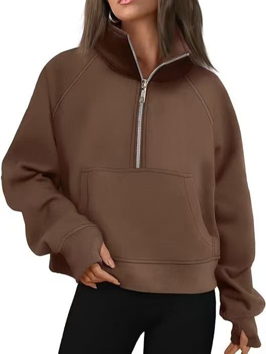 Fleece Loose Half Zipped Stand Collar Long Sleeve Sweater — product photo 5