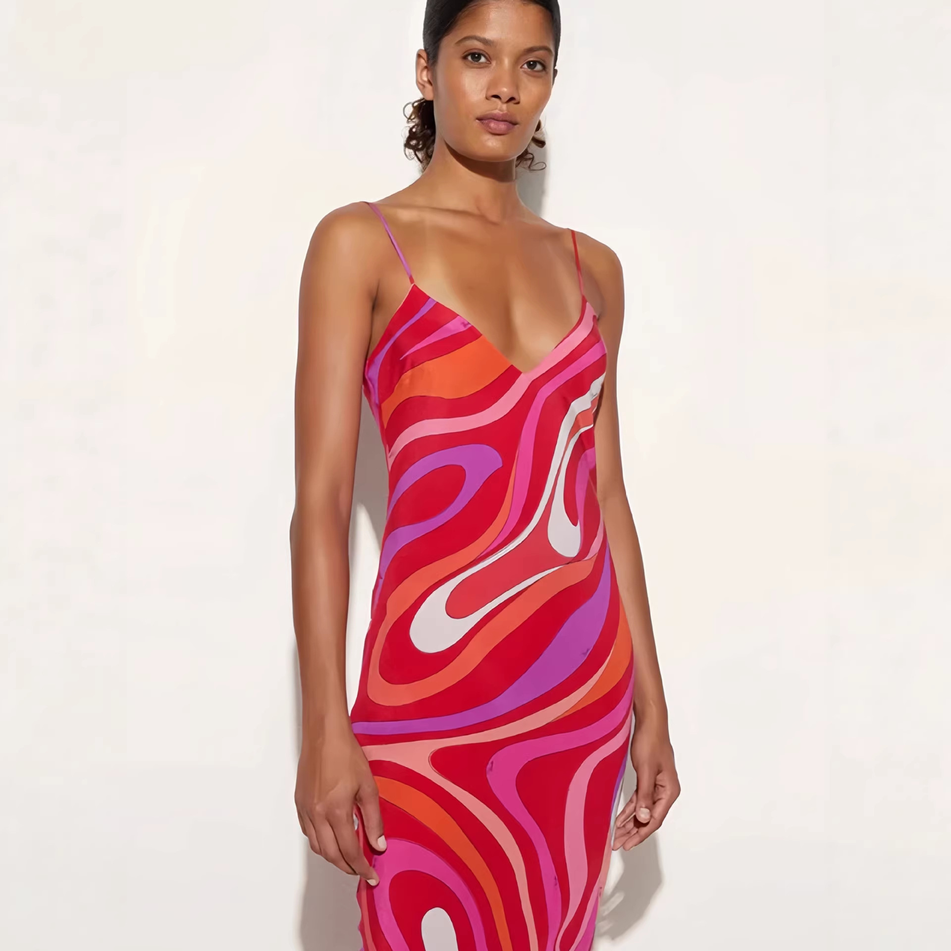 Resort Maxi Dress With Bold Contrasting Artistic Print