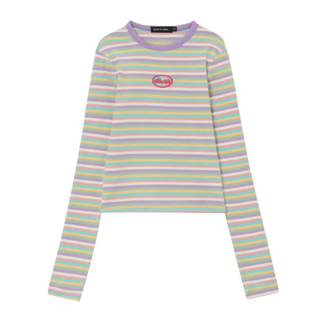 Laser Embroidered Patch New Slim fit Fashionable Color Striped Bottoming Shirt Purple - Shop at LoveMi