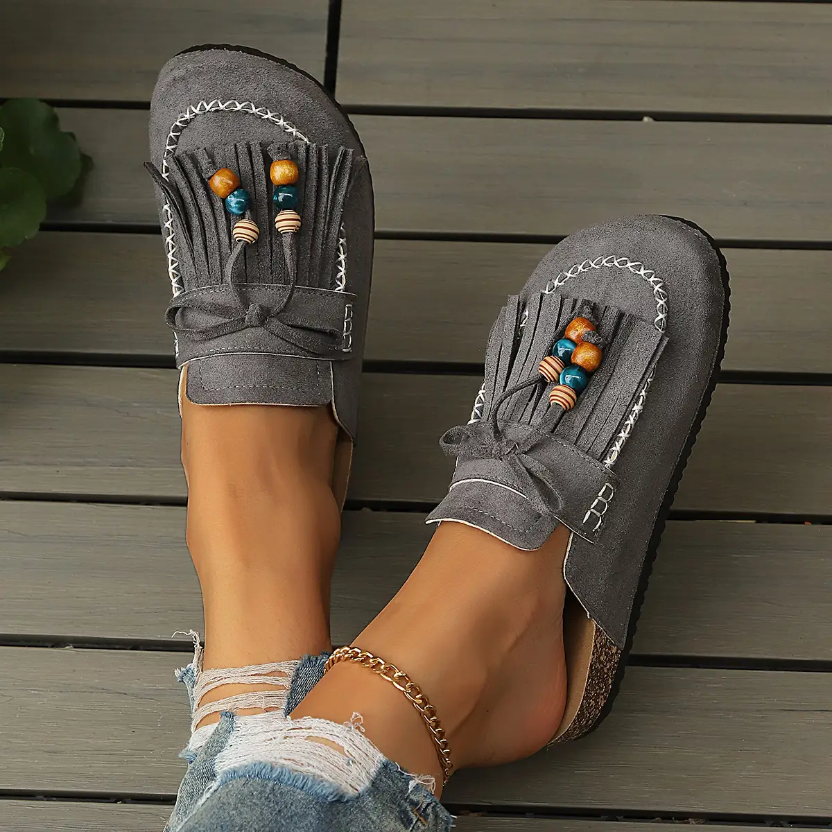 New-style Plus-size Beaded Closed-toe Mule Sandals