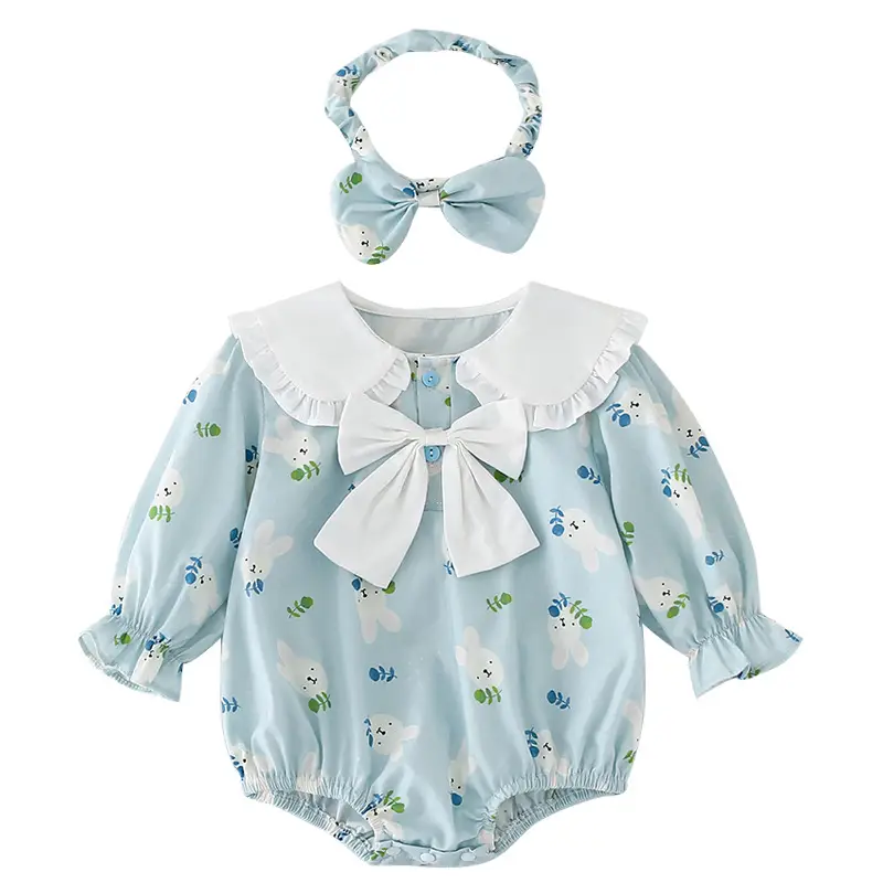 Blue With Long Sleeves Onesie Girls Dress