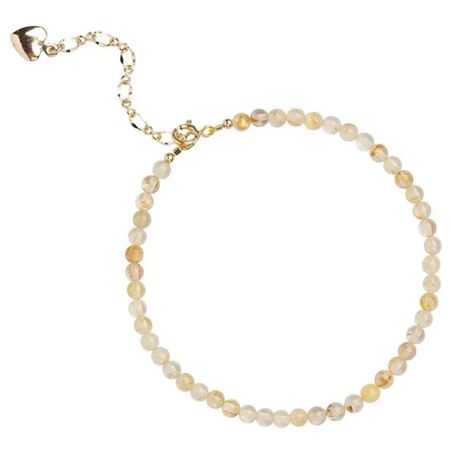 Ultra fine Gold Rutilated Quartz Bracelet Women's Lucky Beads Ultra fine Autumn And Winter Niche Design Retro Style Ball Type Ting Long Chain - Shop at LoveMi