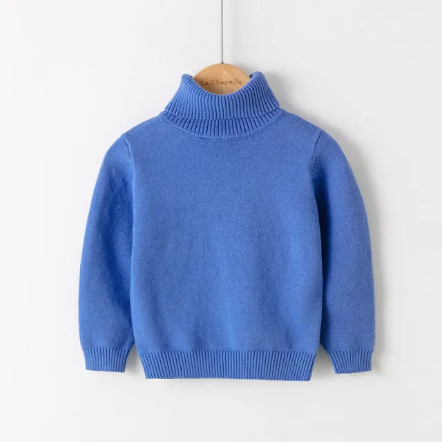 New Women's Pure Cotton Thread Pullover Turtleneck Knit Sweater Denim Blue - Shop at LoveMi