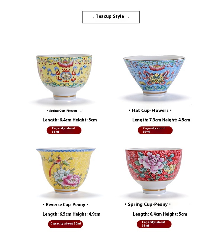 Enamel Vintage Ceramic Tea Cup Set
