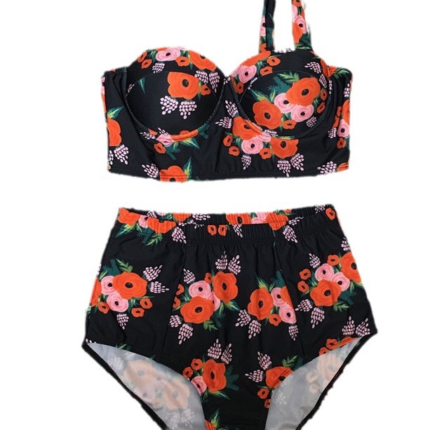Bikini High Waist Print Hard Bag Split Swimsuit