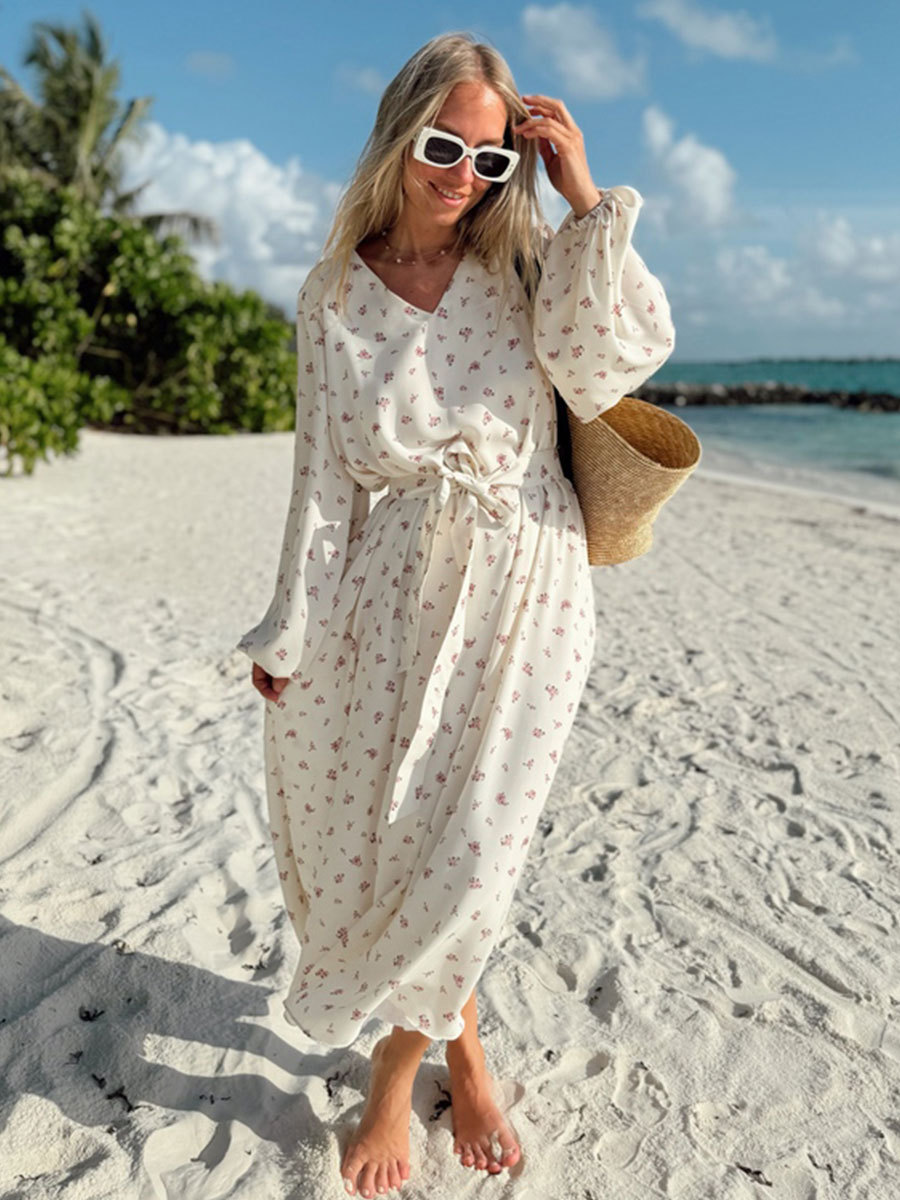Chiffon Printed V-Neck Long Dress, picture 8 of 8