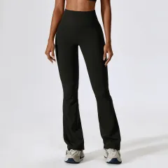 Nude Feel Hip Lifting Yoga High Waist Bootcut Casual Sports Pants And Vest - Advanced Black - View 1