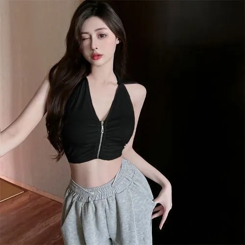 American style Hanging On Neck Camisole Women's Summer Wear High grade Strapless Sexy Black - Shop at LoveMi
