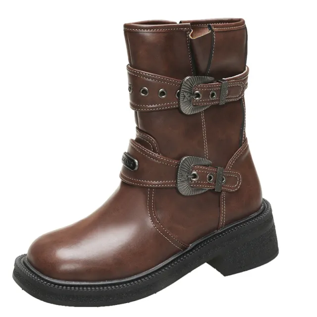 Brown Women's Ankle Boots Retro Square Toe Brown - Shop at LoveMi