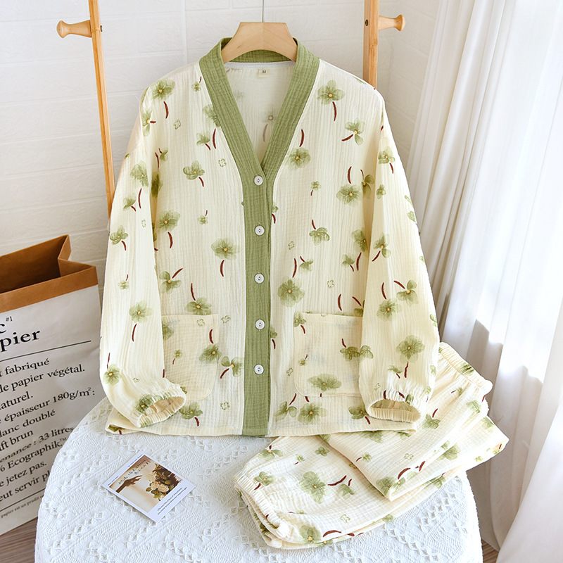 Crepe Green Flower Long Sleeve