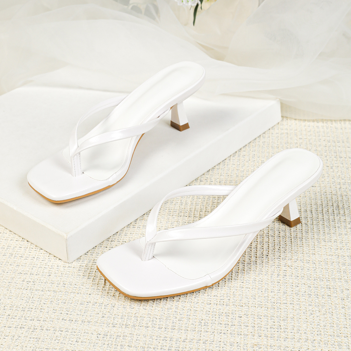 Multicolor Square-toe Strappy High-heeled Sandals