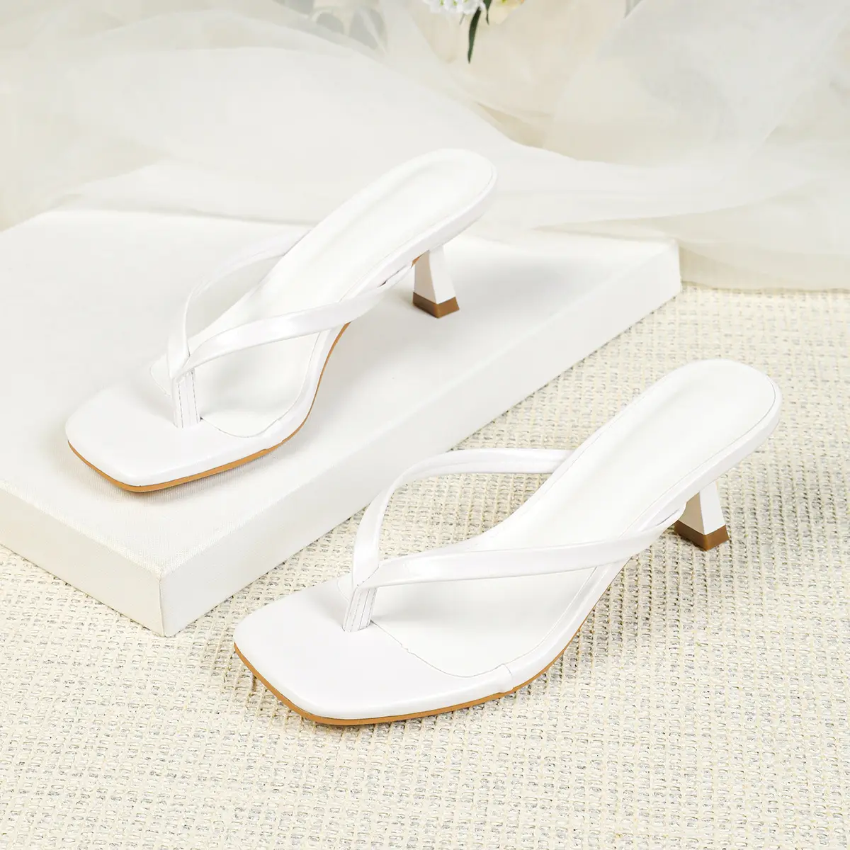 Multicolor Square-toe Strappy High-heeled Sandals