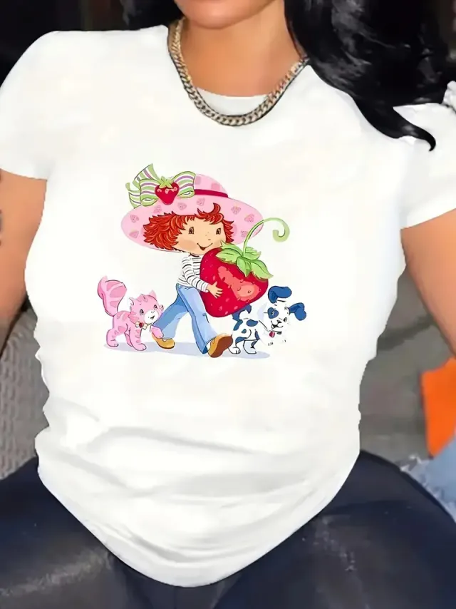 Fruit Strawberry Round Neck Short Sleeve Top For Women Qts1313 - Shop at LoveMi