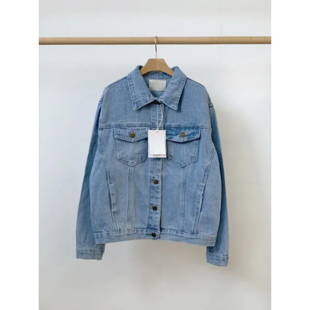 Retro Simple Single breasted Regular Washed Denim Jacket Blue - Shop at LoveMi